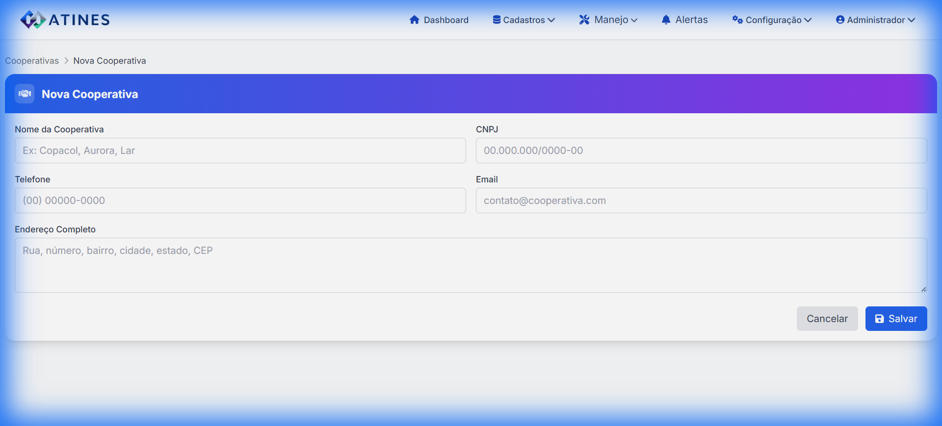 Cadastro de Cooperativa