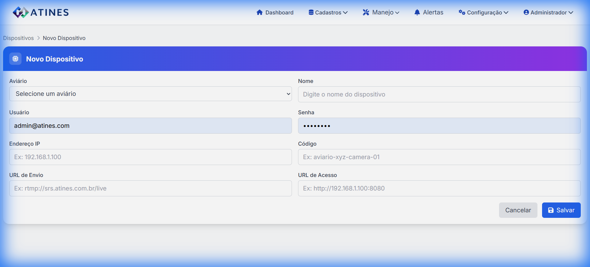 Cadastro de Dispositivo