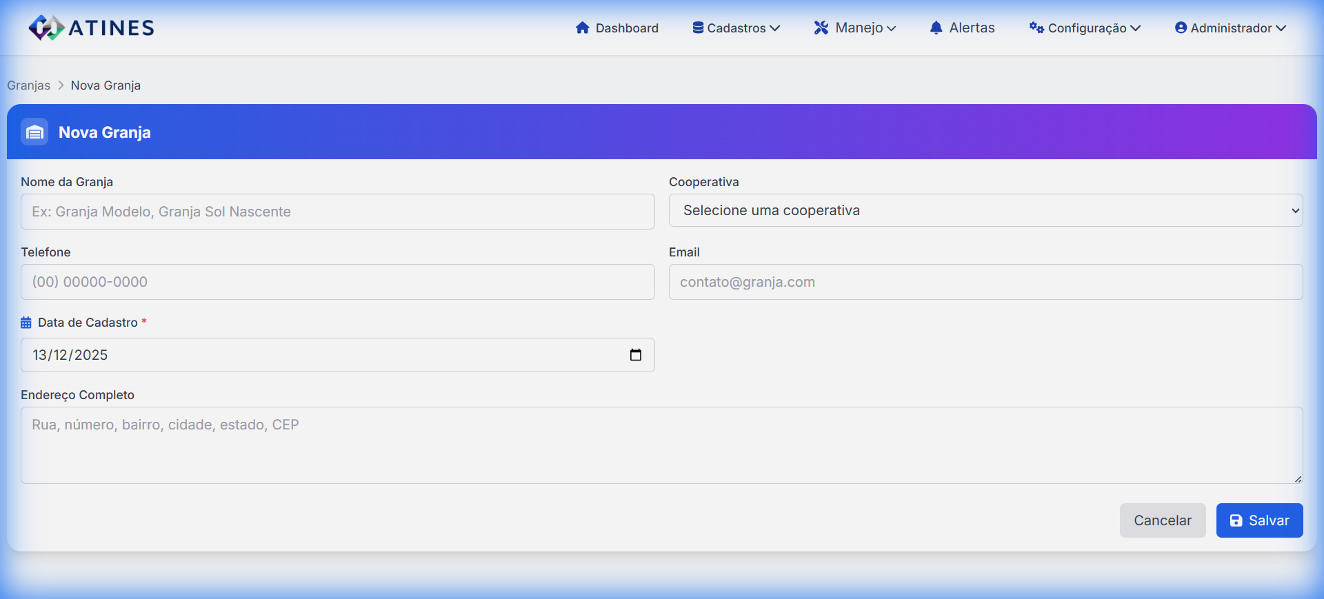 Cadastro de Granja