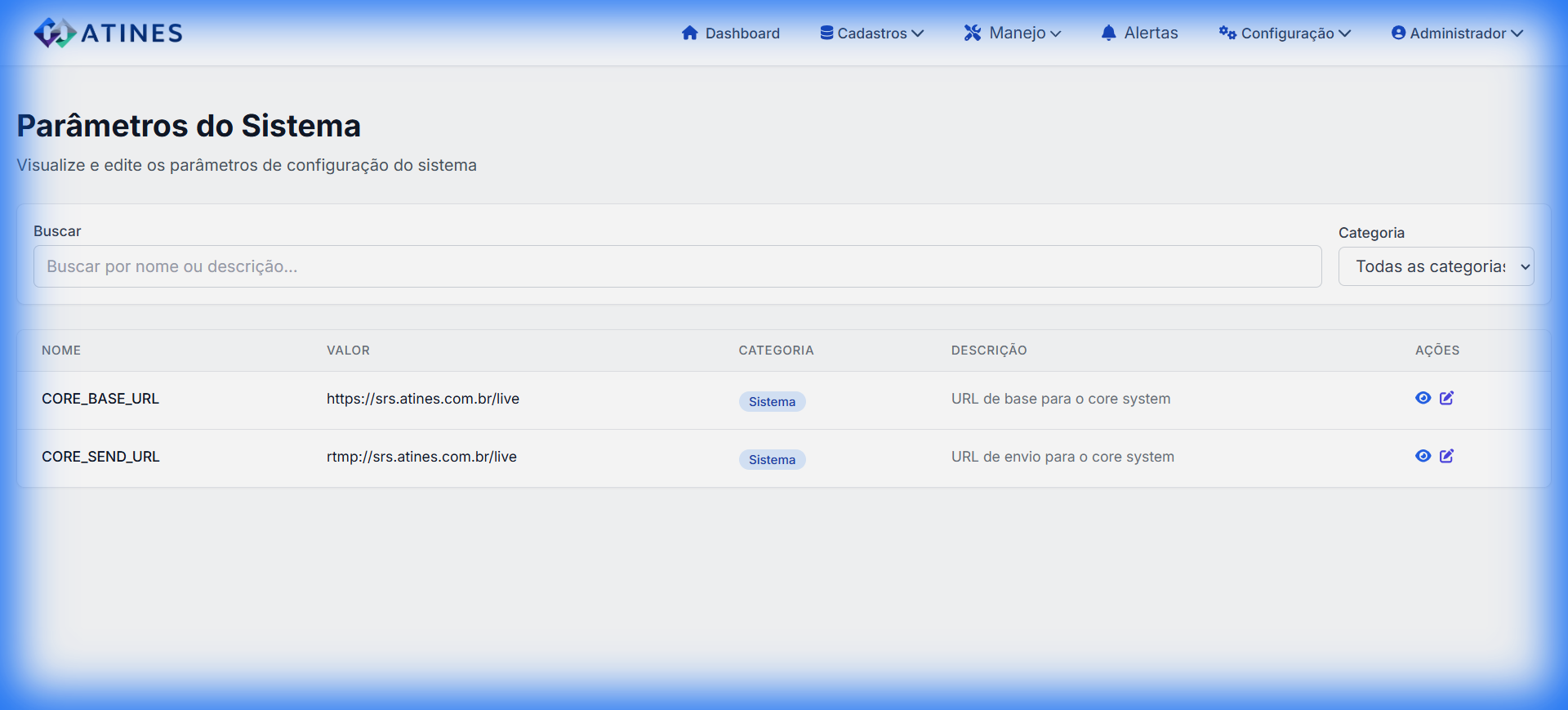 Lista de Parâmetros